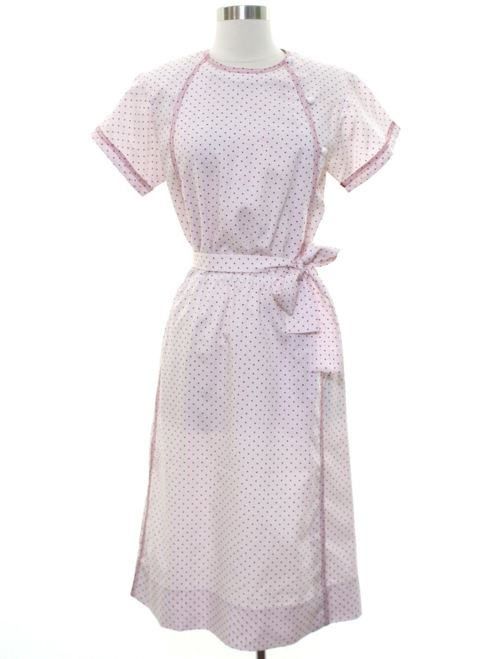 Vintage 70s Vogue American Designer Red Dot Belted Midi Dress Women's Medium